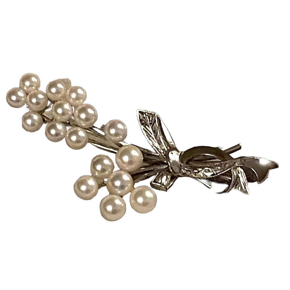Sterling Silver Vintage Brooch W Genuine Cultured Pearls Floral Spray design - Picture 8 of 10
